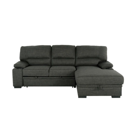 2 Piece Sleeper Sofa Bed, Storage and Cup Holders, Pillow Top Arms, Black