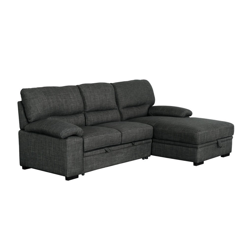 Silas 93 Inch Wood Sleeper Sectional Sofa with Storage Modern Black Suede BM286391
