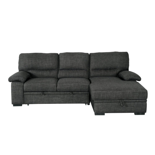 Silas 93 Inch Wood Sleeper Sectional Sofa with Storage, Modern Black Suede