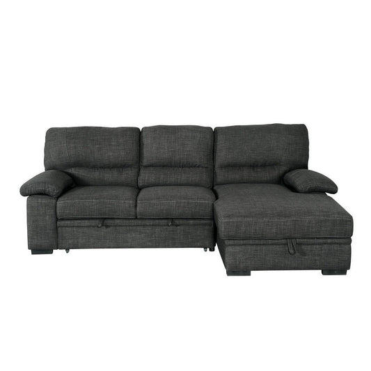 Silas 93 Inch Wood Sleeper Sectional Sofa with Storage, Modern Black Suede