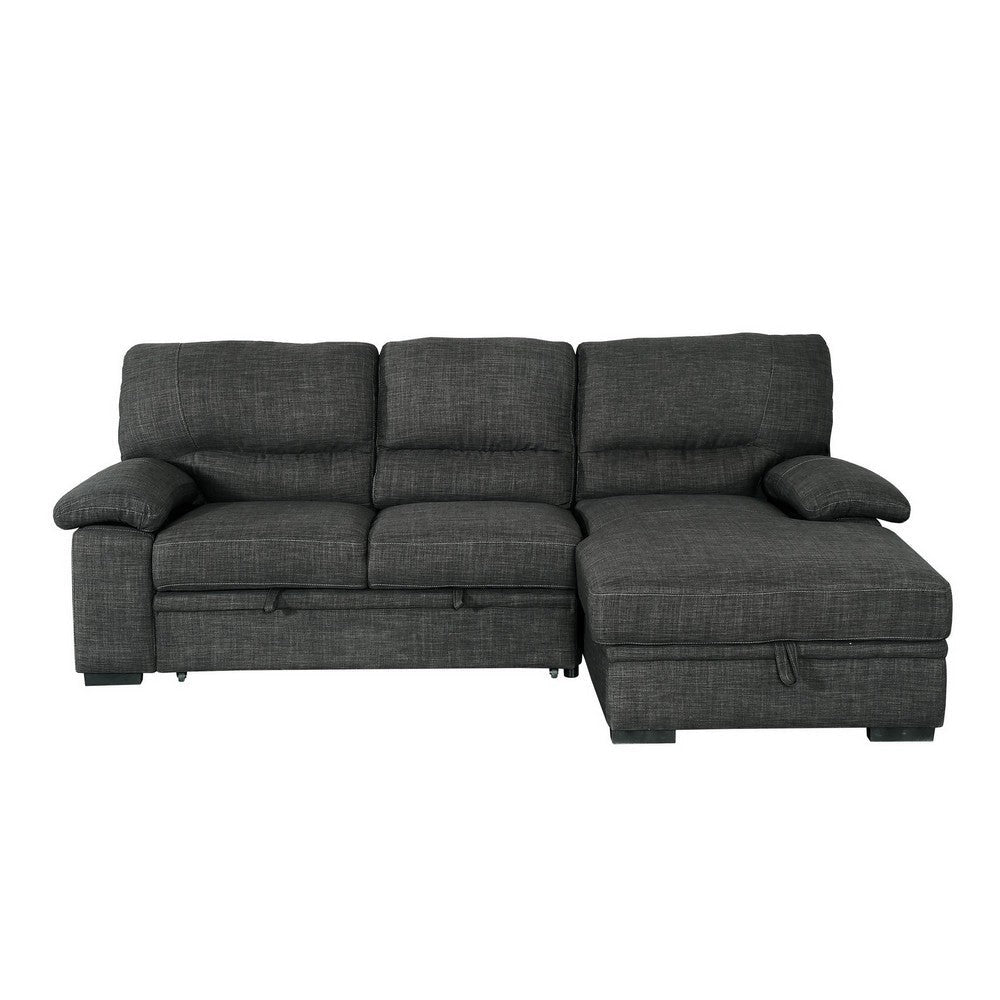 Silas 93 Inch Wood Sleeper Sectional Sofa with Storage, Modern Black Suede