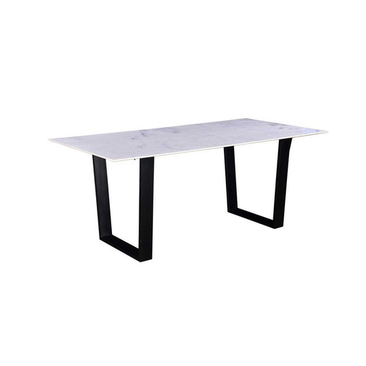 72 Inch Modern Dining Table with Marble Tabletop, Iron Legs, White, Black By Casagear Home