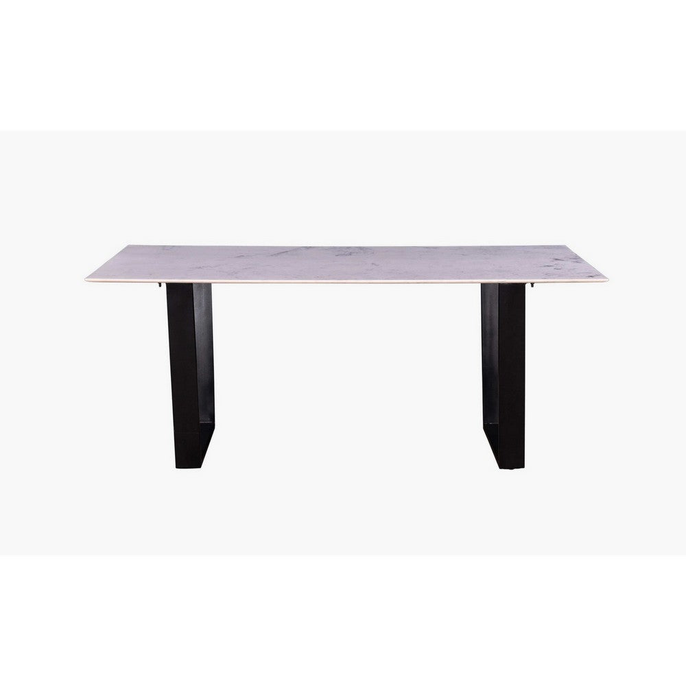 72 Inch Modern Dining Table with Marble Tabletop Iron Legs White Black By Casagear Home BM286401