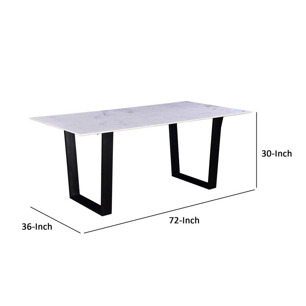 72 Inch Modern Dining Table with Marble Tabletop Iron Legs White Black By Casagear Home BM286401