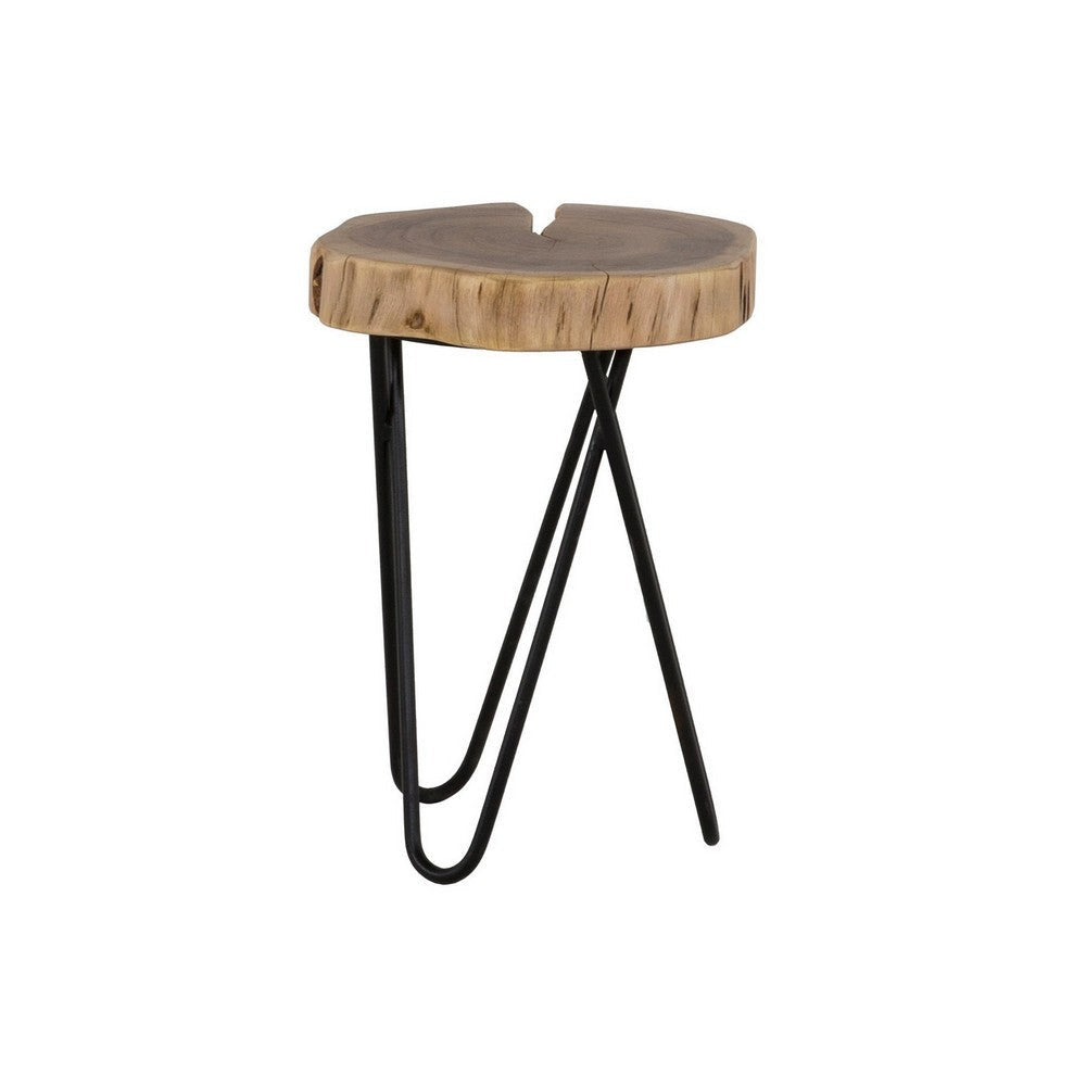 18 Inch Side Table Wood Tabletop Hairpin Style Iron Legs Brown Black BM286410