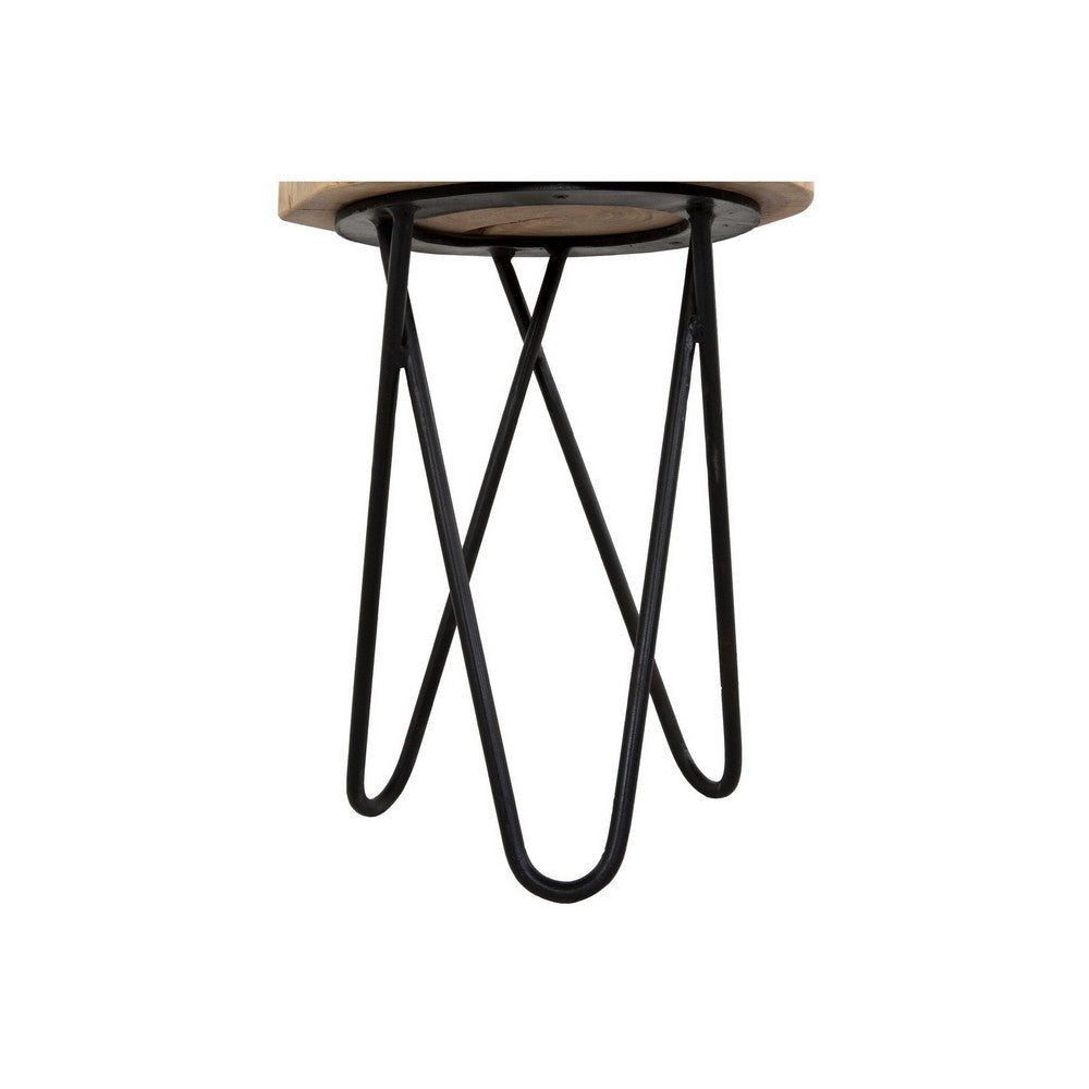 18 Inch Side Table Wood Tabletop Hairpin Style Iron Legs Brown Black BM286410