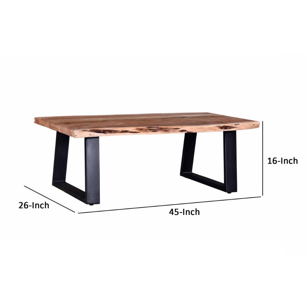 45 Inch Rustic Coffee Table Wood Tabletop Iron Legs Eco Friendly Brown By Casagear Home BM286413