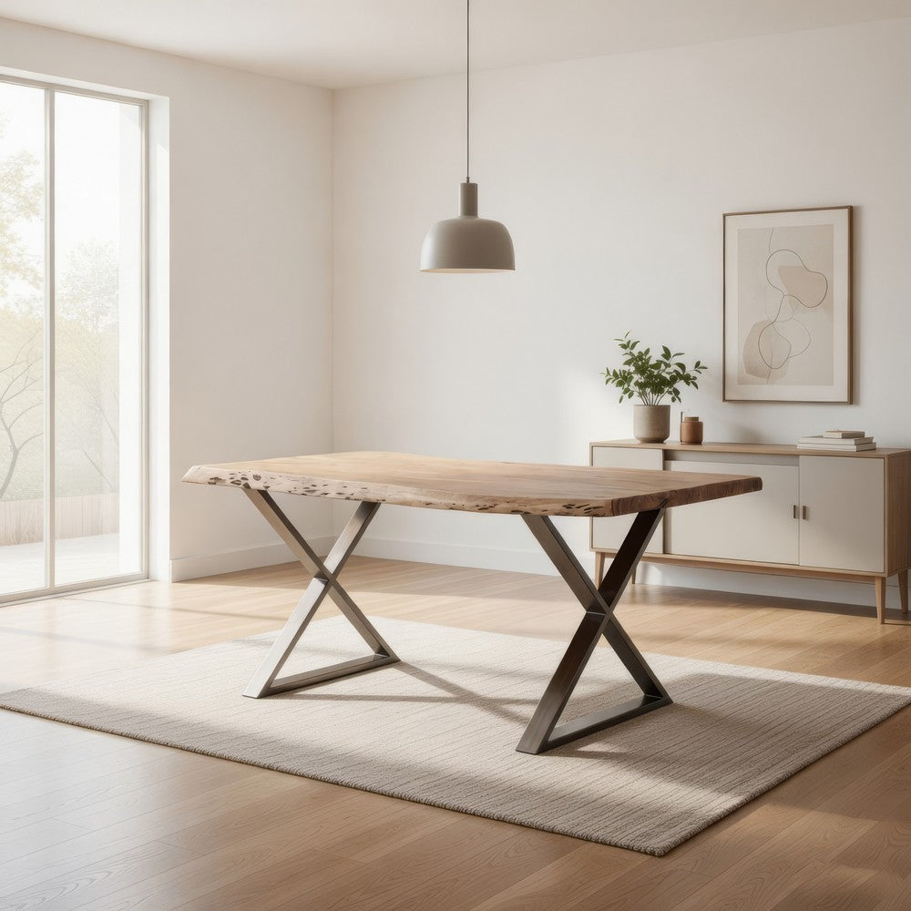 Dining Table | 70" | Wood Top | Crossed Legs | Brown Chrome