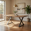 Dining Table | 70" | Wood Top | Crossed Legs | Brown Chrome