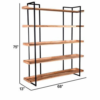 68 Inch Wide Bookshelf Reclaimed Mango Wood Shelves Black Metal Frame By Casagear Home BM286429