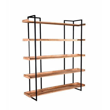 68 Inch Wide Bookshelf, Reclaimed Mango Wood Shelves, Black Metal Frame By Casagear Home