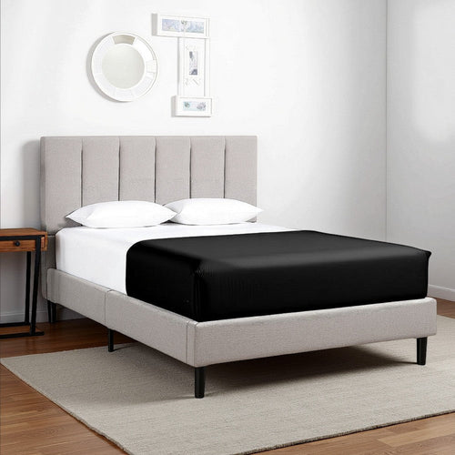 Heli Full Bed, Gray Linen Upholstered  Frame, Vertical Tufted Headboard