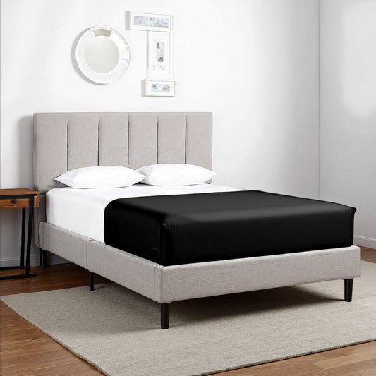 Heli Full Bed, Gray Linen Upholstered  Frame, Vertical Tufted Headboard