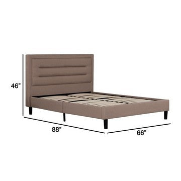 Liam Queen Bed Brown Polylinen Upholstered Horizontal Tufted Headboard