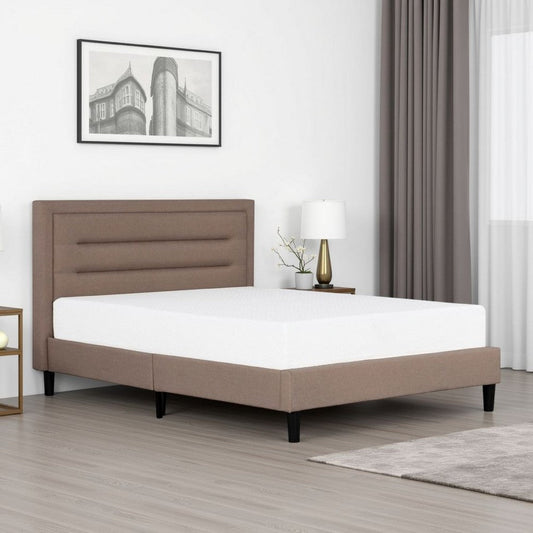 Liam Queen Bed, Brown Polylinen Upholstered Horizontal Tufted Headboard