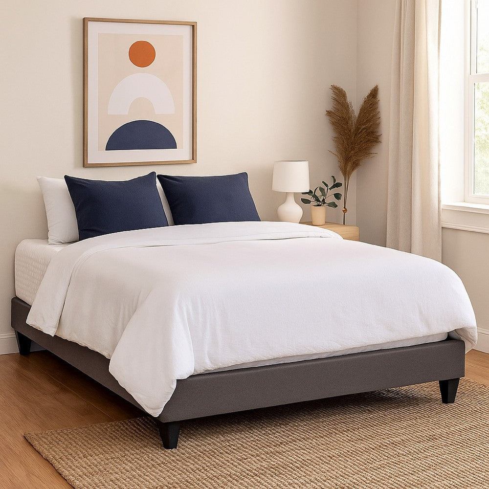 Tamy 13 Inch King Size Platform Bed Frame, Wood Base, Dark Gray Linen