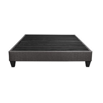 Tamy 13 Inch Queen Size Platform Bed Frame Wood Base Dark Gray Linen
