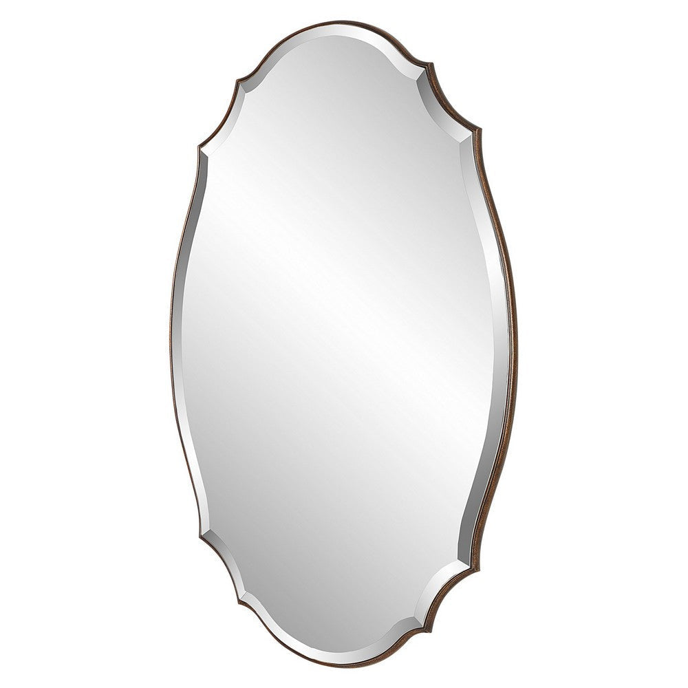 28 x 42 Modern Round Accent Mirror with Curved Edges Bronze Gold Finish By Casagear Home BM286547