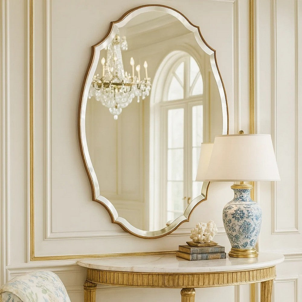 Wall Mirror | 28 x 42 | Round Accent | Bronze Gold Curved Frame