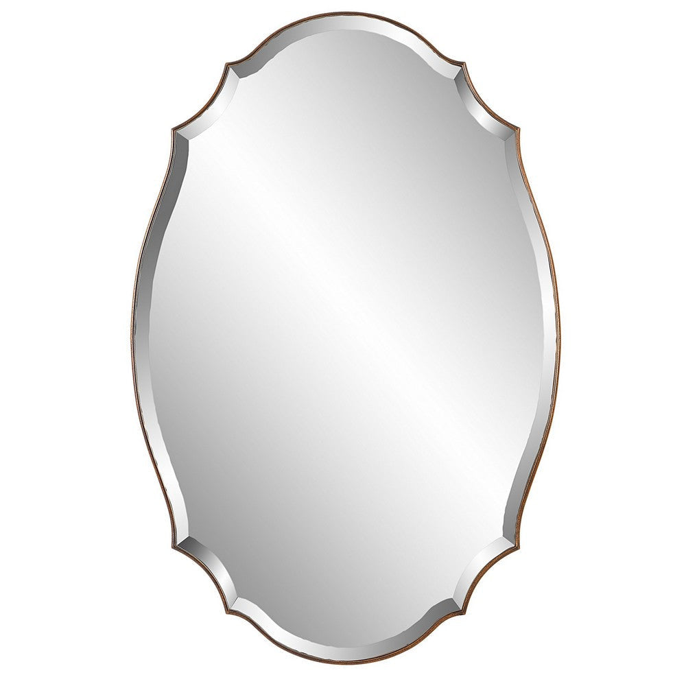 Wall Mirror | 28 x 42 | Round Accent | Bronze Gold Curved Frame