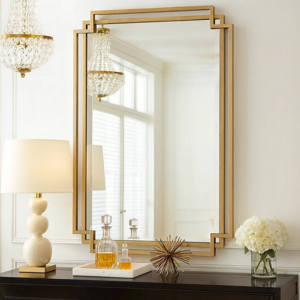 Wall Mirror | 22 x 34 | Rectangular | Overlapping Frames | Brushed Gold