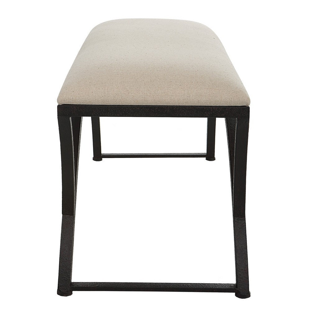 47 Inch Modern Accent Bench with Arched Frame Cushioned Top Beige Black By Casagear Home BM286551