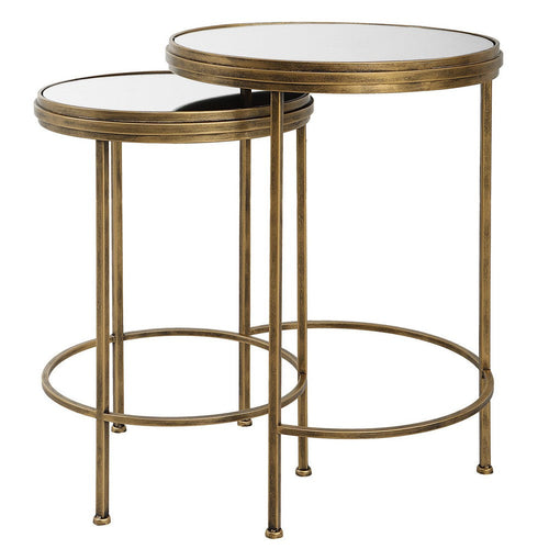 Nesting Tables | 15", 18" | Set of 2 | Mirrored Tops | Modern Gold