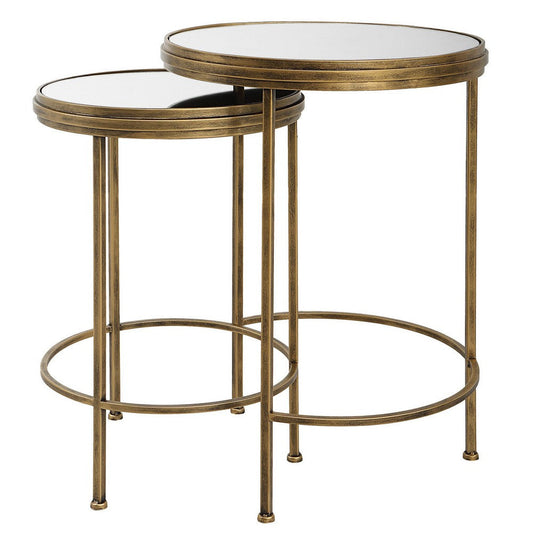 Nesting Tables | 15", 18" | Set of 2 | Mirrored Tops | Modern Gold