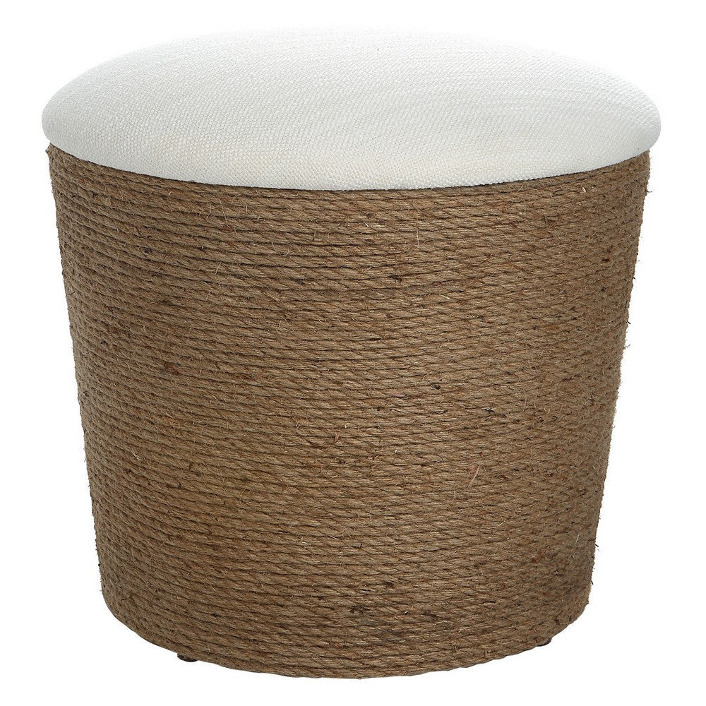 Ottoman | 18" | Storage | Rope Wrapped Base | Off White Brown