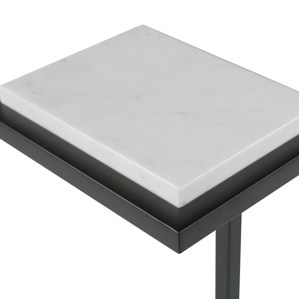 Ario 23 Inch Accent Side Table Marble Tabletop Modern Polished White By Casagear Home BM286555