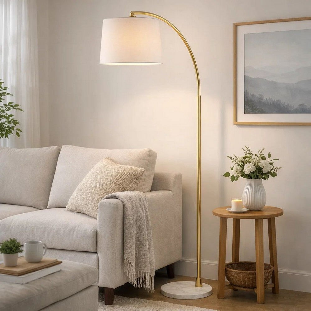 Arc Floor Lamp | 65" | Adjustable Shade | Marble Base | White Gold