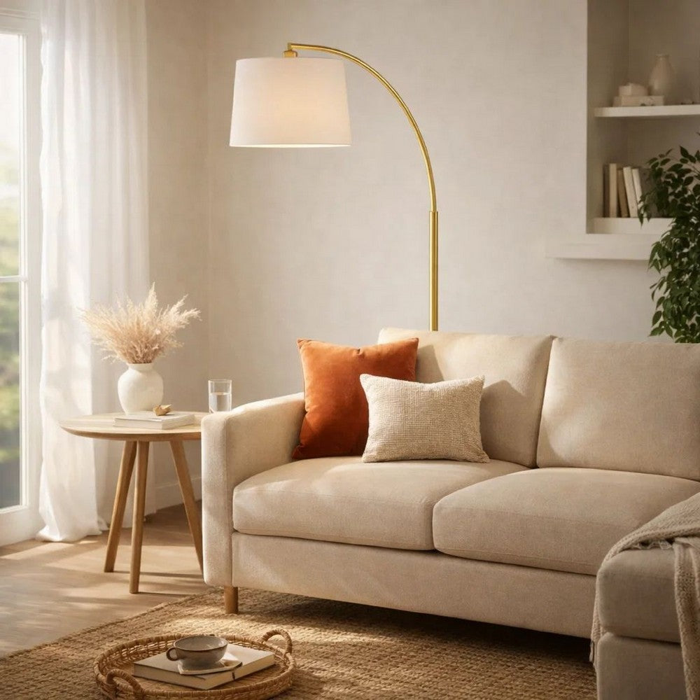 Arc Floor Lamp | 65" | Adjustable Shade | Marble Base | White Gold