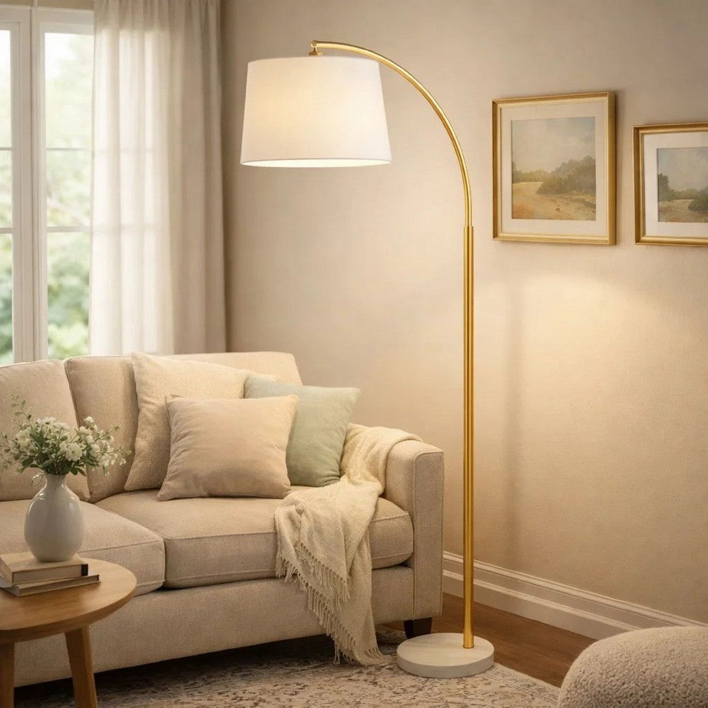 Arc Floor Lamp | 65" | Adjustable Shade | Marble Base | White Gold