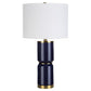 26 Inch Modern Table Lamp Hardback Linen Shade Ceramic Body Blue Gold By Casagear Home BM286558