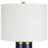 26 Inch Modern Table Lamp Hardback Linen Shade Ceramic Body Blue Gold By Casagear Home BM286558