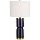 26 Inch Modern Table Lamp, Hardback Linen Shade, Ceramic Body, Blue, Gold By Casagear Home