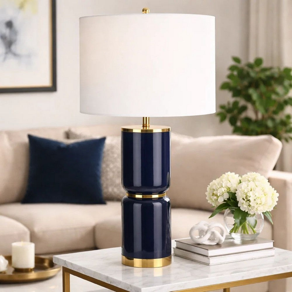 Table Lamp | 26" | Ceramic Body | Linen Shade | Blue Gold