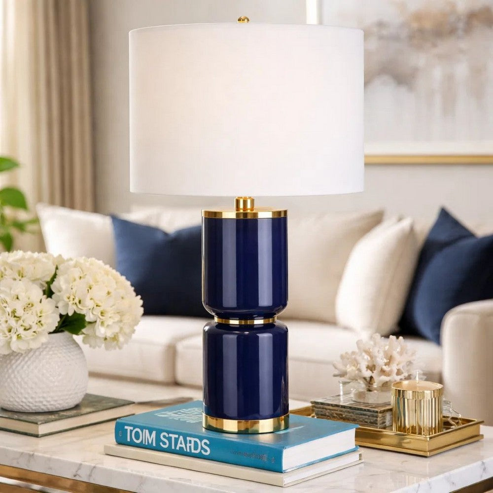 Table Lamp | 26" | Ceramic Body | Linen Shade | Blue Gold