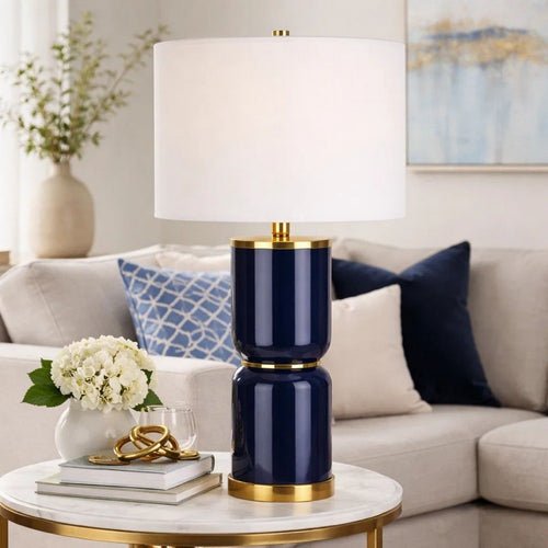 Table Lamp | 26" | Ceramic Body | Linen Shade | Blue Gold