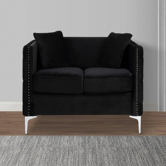 Zion Loveseat | 53" | Tufted | Nailhead Trim | Black Velvet