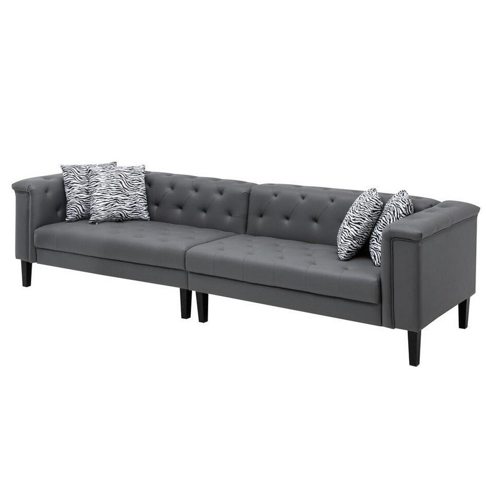 Ella 120 Inch 4 Seater Sofa, Deep Button Tufted, Gray Vegan Faux Leather By Casagear Home