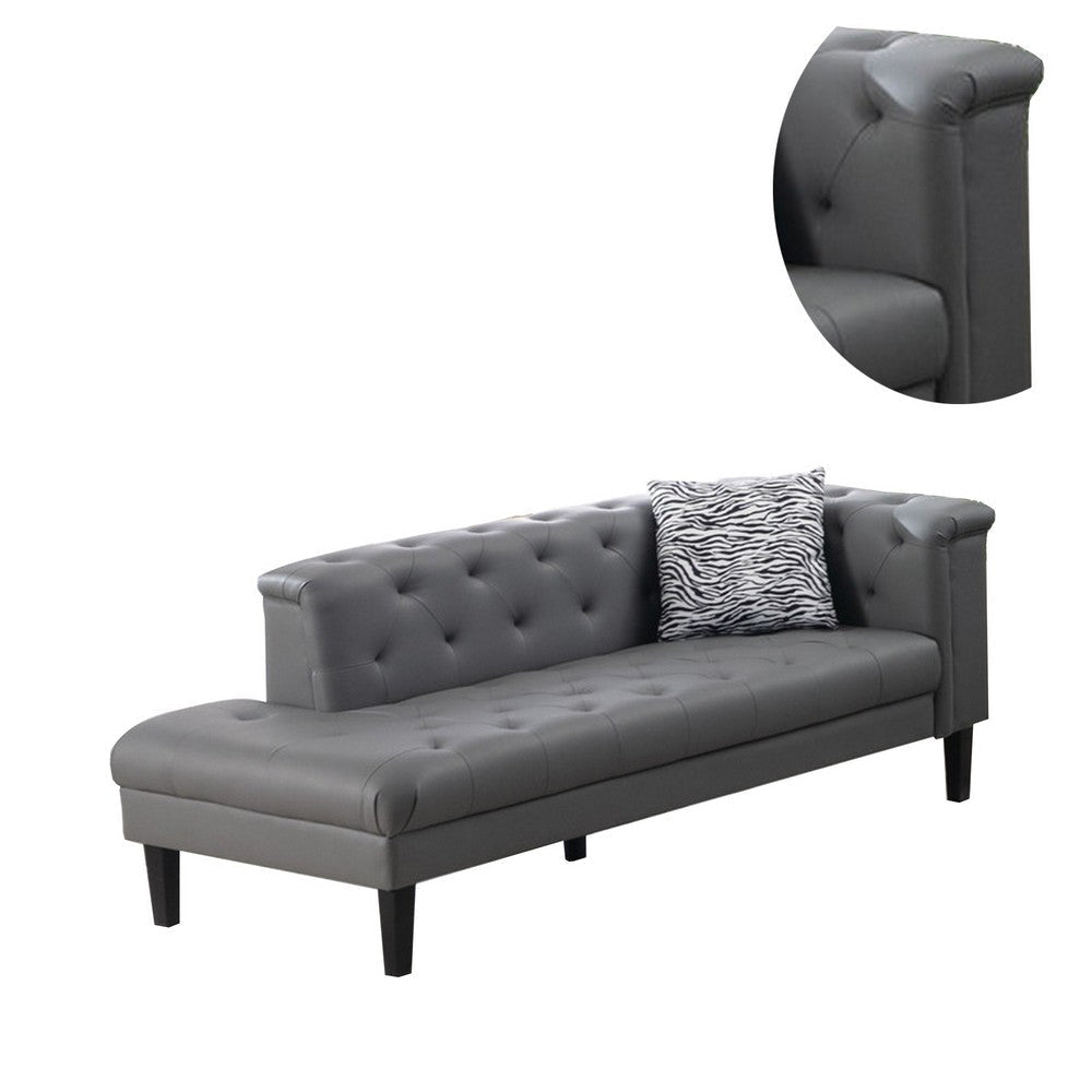 Ella 77 Inch Chaise with Pillow Deep Button Tufted Gray Vegan Leather By Casagear Home BM286579