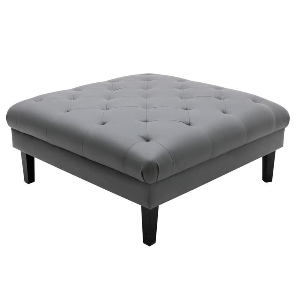 Ella 44 Inch Modern Ottoman, Deep Button Tufted, Gray Vegan Faux Leather By Casagear Home