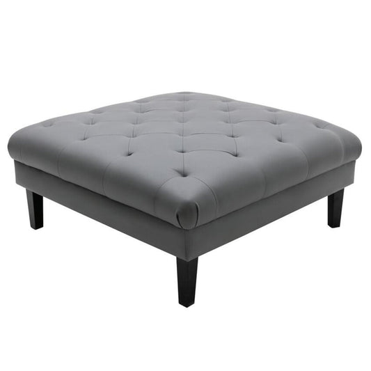 Ella 44 Inch Modern Ottoman, Deep Button Tufted, Gray Vegan Faux Leather By Casagear Home