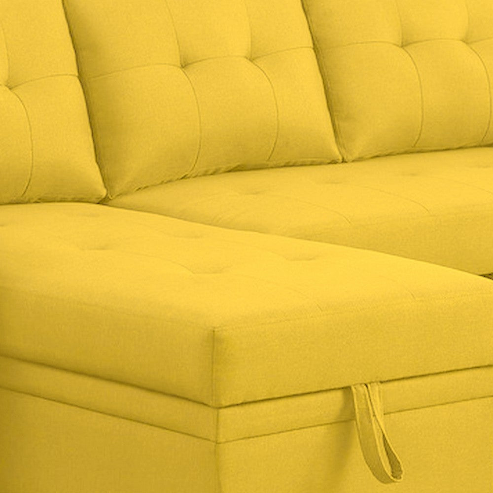 Elliot 84 Inch Sleeper Sectional Sofa with Storage Chaise Yellow Fabric By Casagear Home BM286604