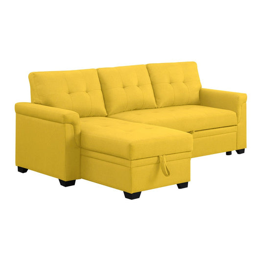 Elliot Sectional Sofa | 84" | Sleeper | Storage Chaise | Yellow Fabric