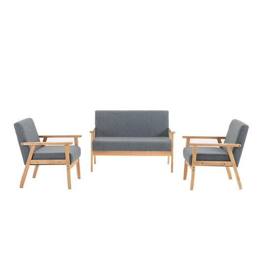 Gala Set | 3 Piece | Loveseat & Chairs | Gray Fabric | Brown Frame