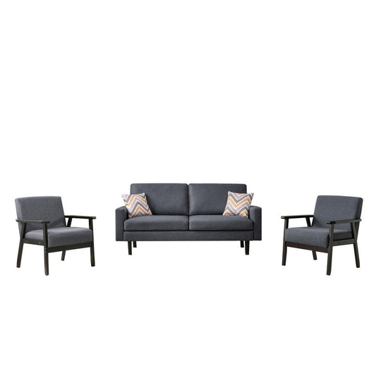 Gala Set | 3 Piece | Sofa & Chairs | Gray Fabric | Pillows | Black Frame