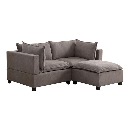 Amato 84 Inch Modern Sectional Arm Loveseat and Ottoman Set, Gray Fabric