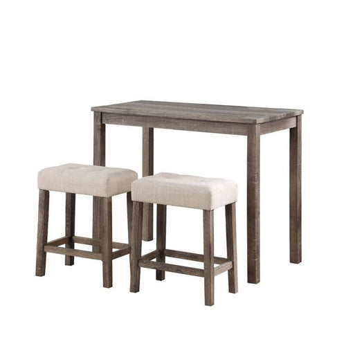 Cora Table Set | 3 Piece | Counter Height | Tufted Stools | Brown Beige